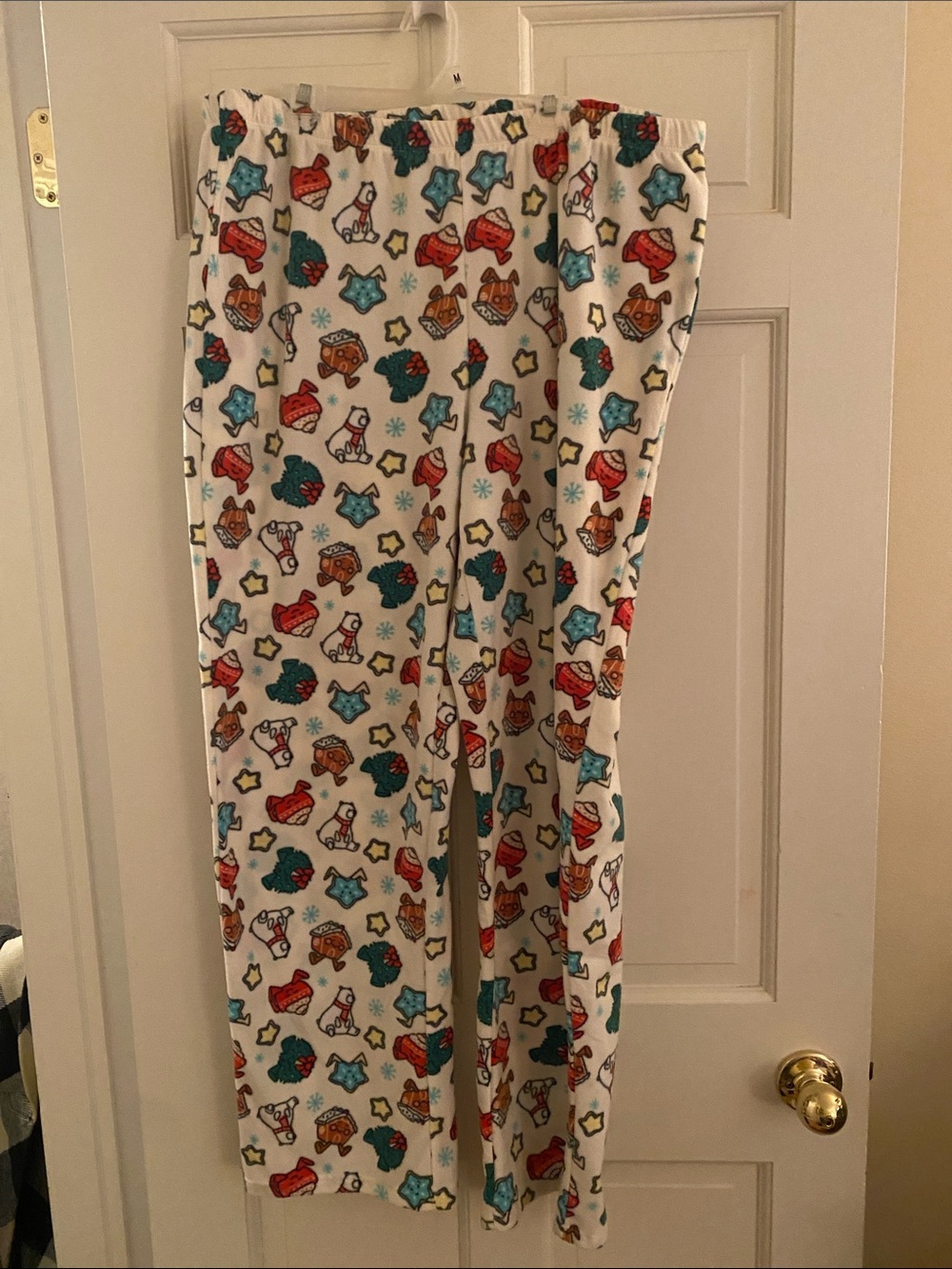 Wondershop White Pajama Pants with Red, Teal & Blue Holiday Prints